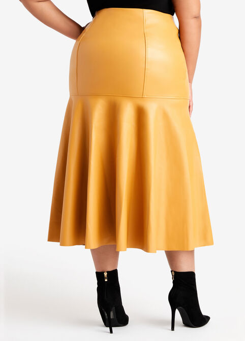 Faux Leather Hi Rise Mermaid Skirt, Pale Gold image number 1
