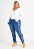 Camo Print Paneled Skinny Jeans, Dk Rinse image number 2