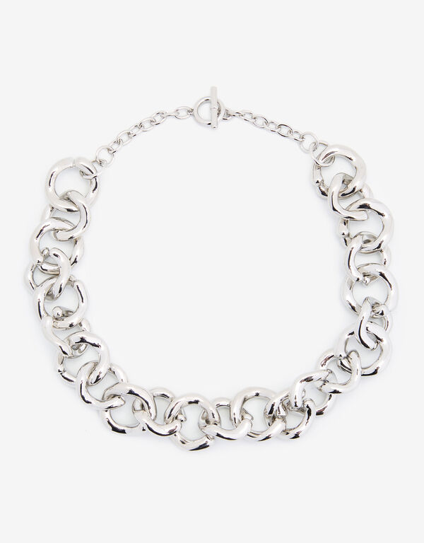 Oversized Silver Tone Necklace, Silver image number 1