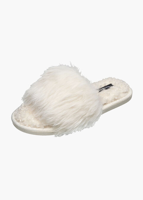 Nine West Fuzzy Slide Sandals, Ivory image number 0