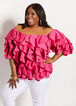 Plus Size Tier Ruffle Scallop Scuba Off-The-Shoulder Knit Party Top image number 0