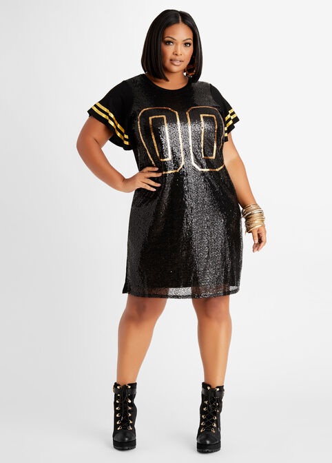 Sequin Jersey Mini Dress, Gold image number 0