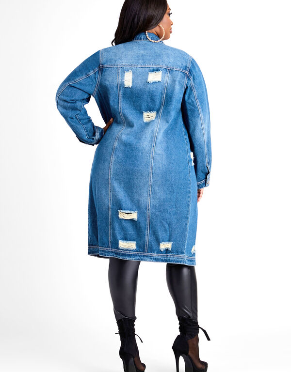 Godiva Distressed Denim Jacket, Medium Blue image number 1