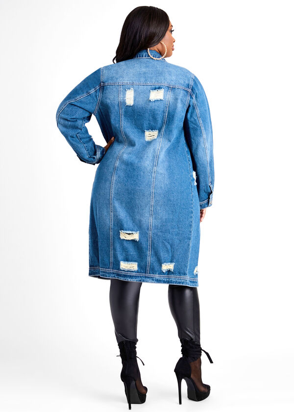 Godiva Distressed Denim Jacket, Medium Blue image number 1