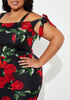 Knotted Floral Bodycon Dress, Black Combo image number 2