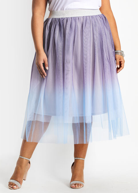 Glitter Ombre Tulle Midi Skirt, Alloy image number 0