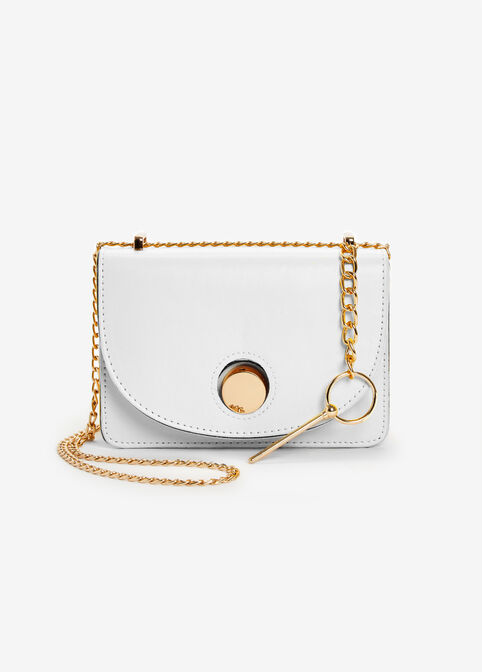 Chain Strap Faux Leather Flap Bag, White image number 0