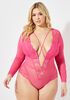 Mesh And Lace Crisscross Bodysuit, Magenta image number 0
