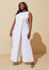 Draped Crystal Trimmed Jumpsuit, White image number 0