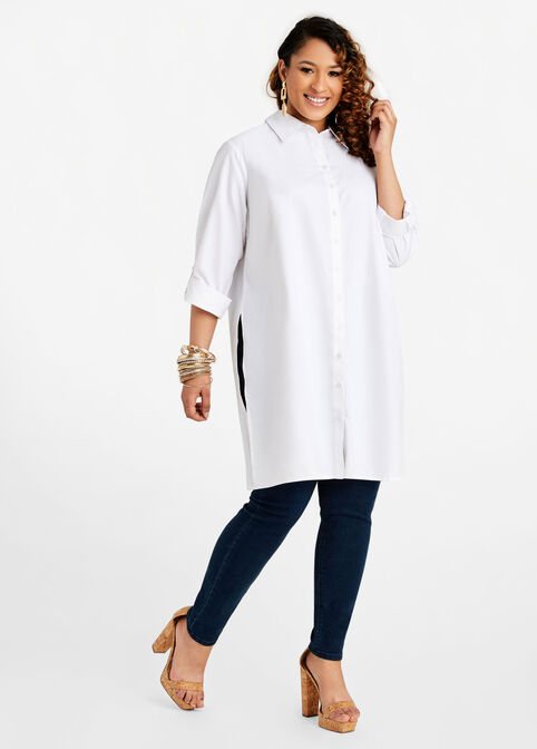 Cotton Side Slit Button Up Tunic, White image number 3