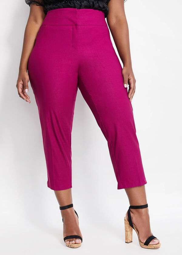 Plus Size Stretch Woven High Rise Skinny Business Dress Crop Pants