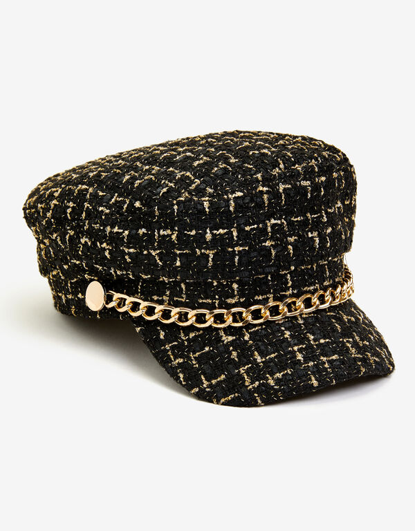Metallic Boucle Tweed Cabbie Hat, Black image number 0