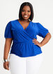 Puff Short Sleeve Wrap Knit Top, Sodalite image number 0