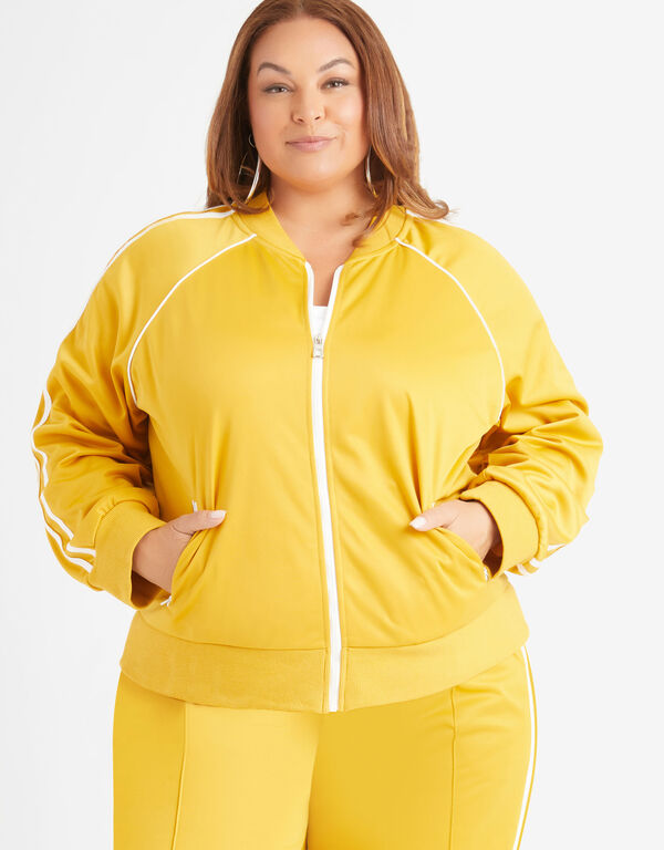 Stretch Knitted Track Jacket, Nugget Gold image number 0