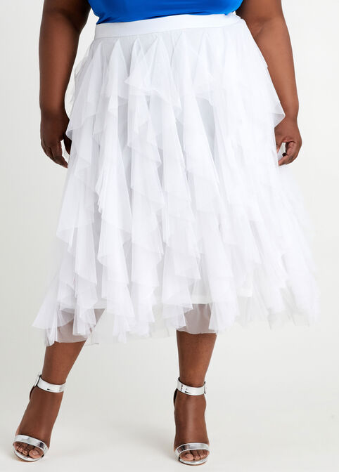 Tiered Tulle Ruffle Hi Rise Skirt, White image number 0