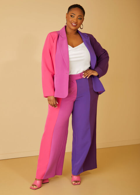 Colorblocked Blazer, Pink Peacock image number 3
