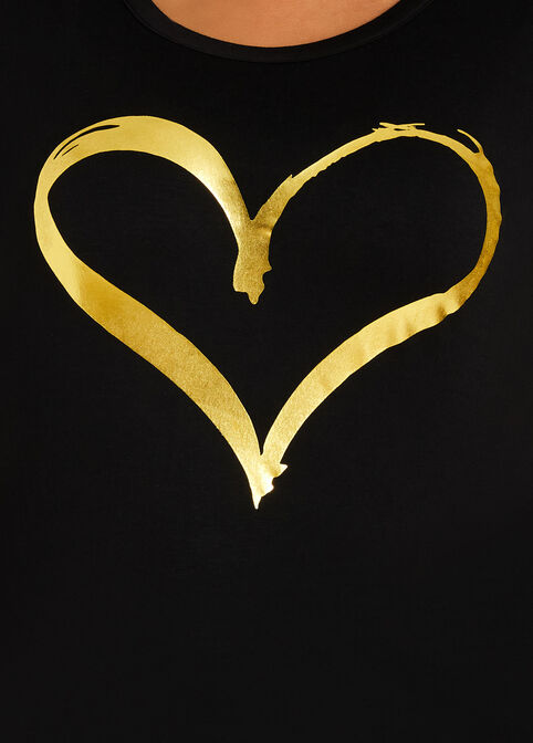 Metallic Gold Heart Graphic Tee, Black image number 1