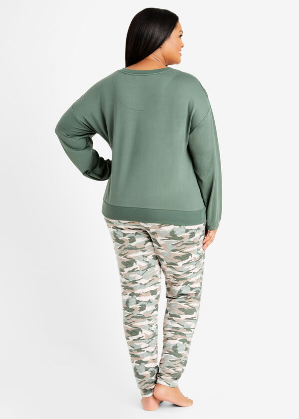 Kensie Printed Pajama Set, Military Olive image number 1