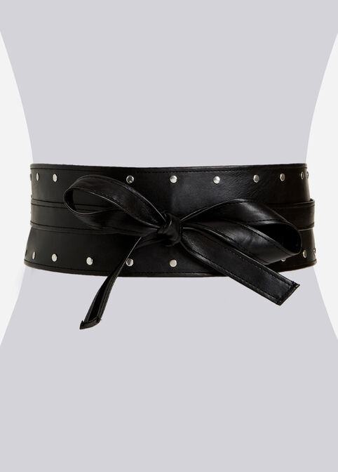 Studded Faux Leather Wrap Belt, Black image number 0