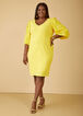 Embroidered Puff Sleeved Dress, Maize image number 3