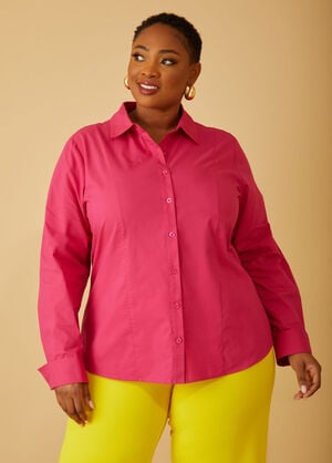 Cotton Blend Collared Shirt, Pink Peacock image number 0