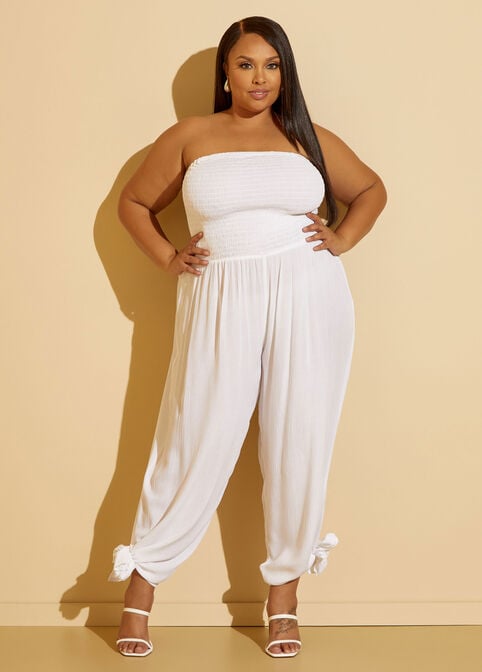Strapless Cover Up Jumpsuit, White image number 0