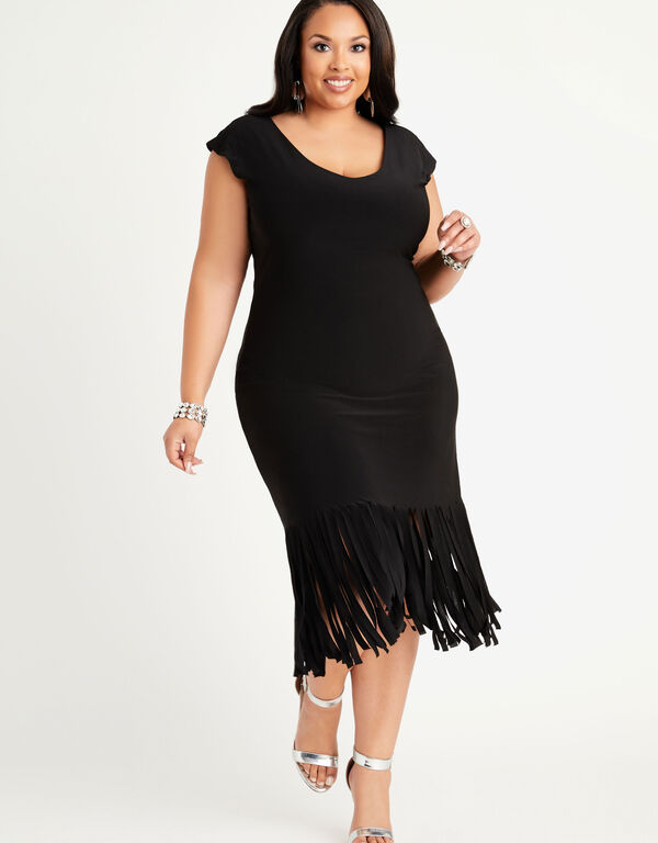 Sleeveless Fringe Maxi Dress, Black image number 0
