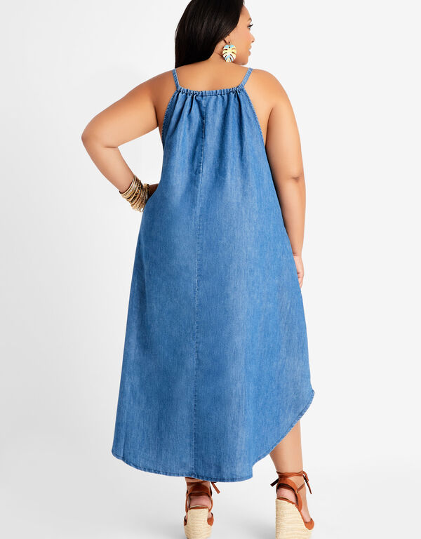 Chambray Midi Dress, Medium Blue image number 1