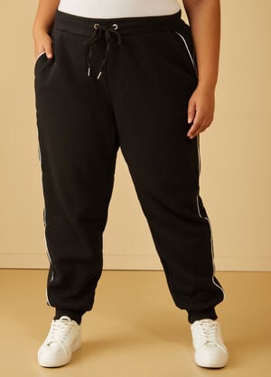 Piped Fleece Joggers, Black image number 0