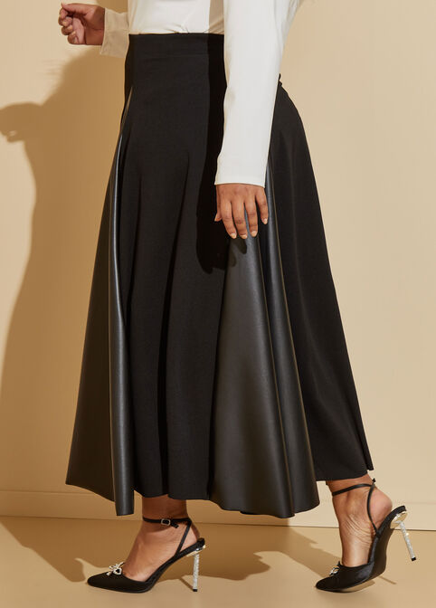 Faux Leather Paneled Maxi Skirt, Black image number 2