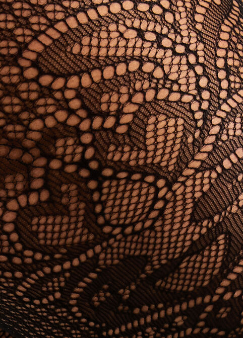 Floral Swirl Net Footed Tights, Black image number 1
