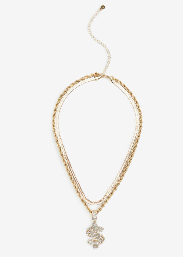 Layered Pave Dollar Sign Necklace, Gold image number 0