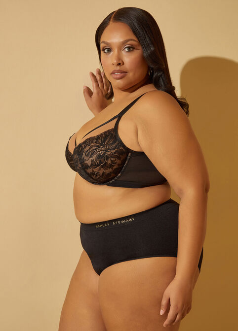 Lace And Mesh Underwire Bra, Black image number 3