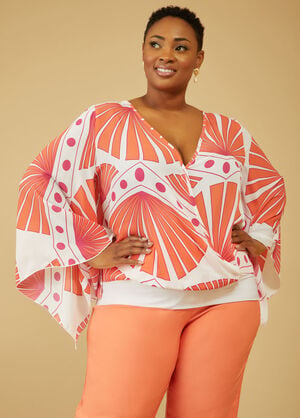 Printed Faux Wrap Blouse, White image number 0