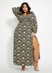 Taupe Abstract Knit Wrap Maxi Dress, Multi image number 0