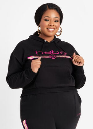 Bebe Sport Shirt Women Large Black Activewear Hoodie Long