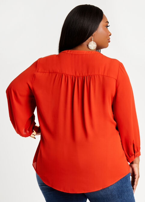 Tall V Neck Pullover Blouse, Rooibos image number 1