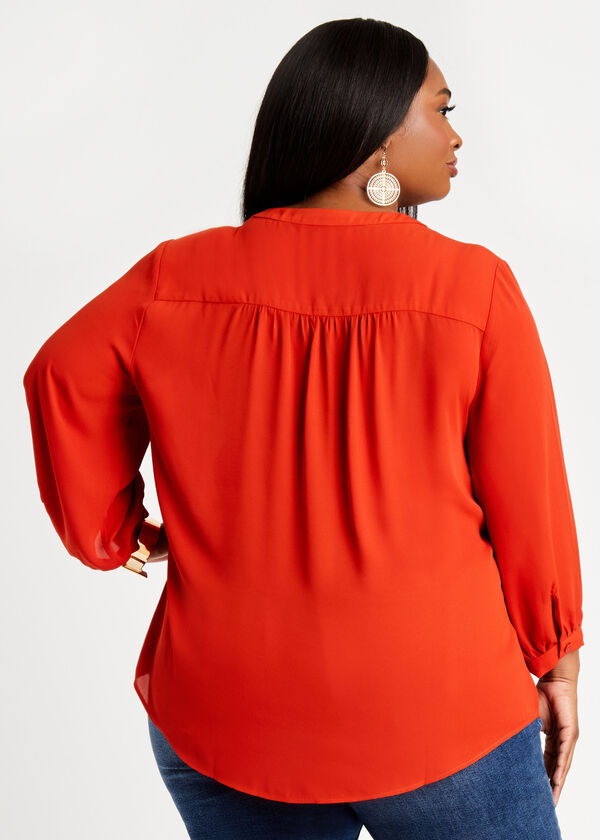Tall V Neck Pullover Blouse, Rooibos image number 1