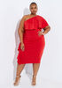 Ruffled One Shoulder Bodycon Dress, Barbados Cherry image number 0