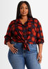 Plaid Hi Low Button Up Top, Rooibos image number 2