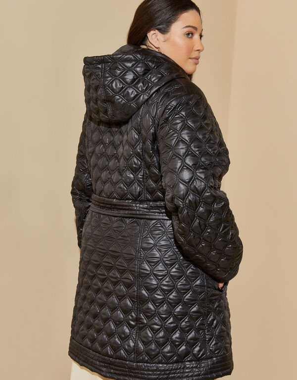 Quilted Puffer Hooded Coat, Black image number 1