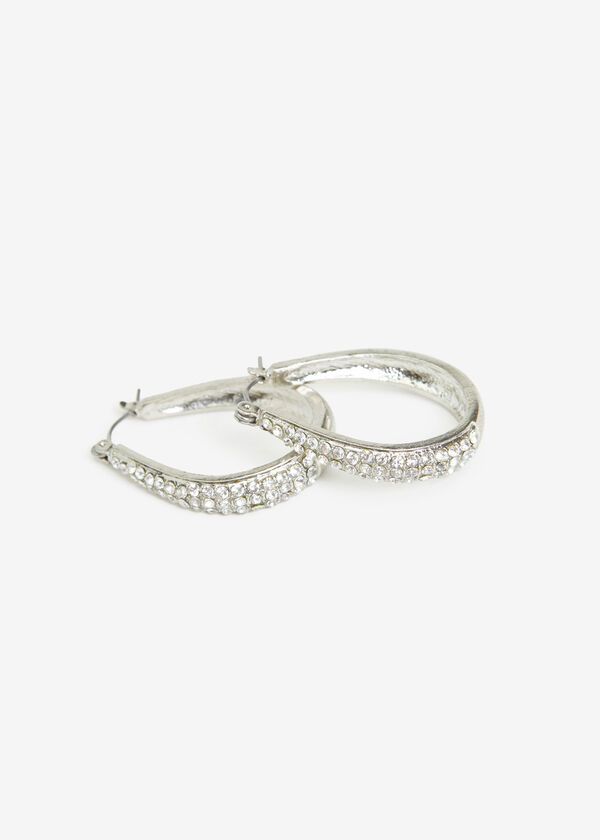 Crystal Silver Tone Hoop Earrings, Silver image number 0