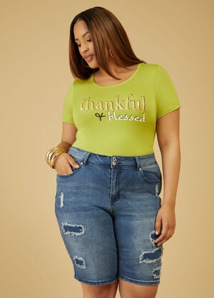 Thankful & Blessed Graphic Tee, Lime Green image number 0