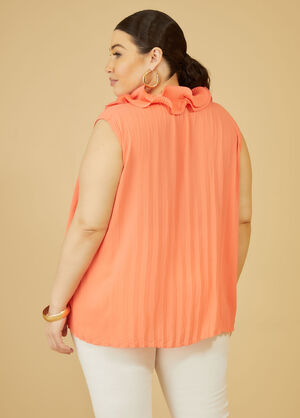 Ruffle Trimmed Pleated Shirt, LIVING CORAL image number 1