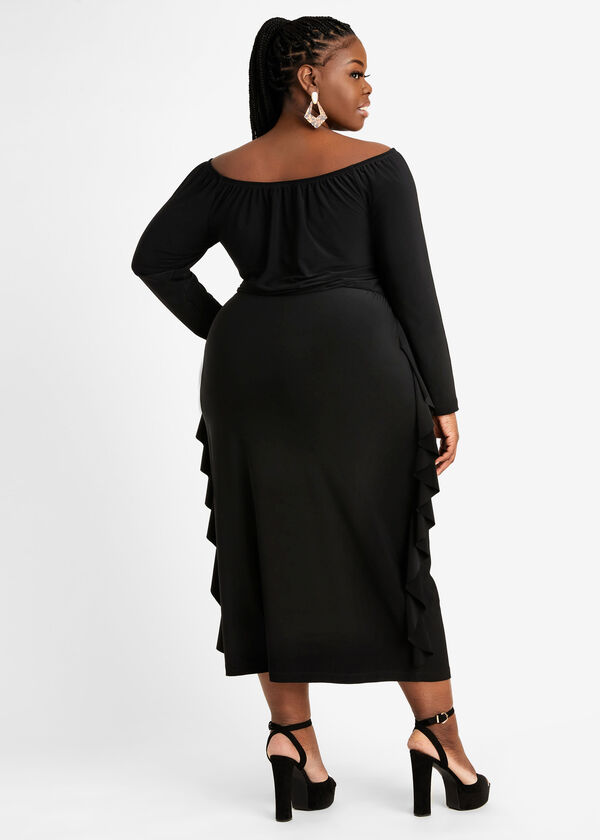 Tall Ruffle Off The Shoulder Dress, Black image number 1