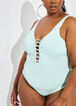 YMI Ribbed Lace Up Swimsuit, Mint Green image number 2