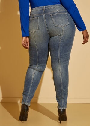 High Rise Colorblock Skinny Jeans, Denim image number 1