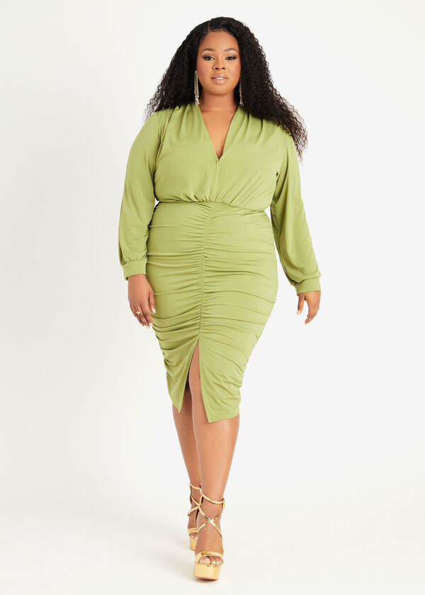 Cutout Ruched Bodycon Dress, Green image number 0
