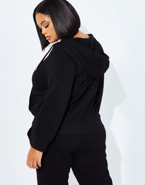 French Terry Faux Wrap Hoodie, Black image number 1
