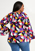 Abstract Keyhole Bell Sleeve Top, Sangria image number 1
